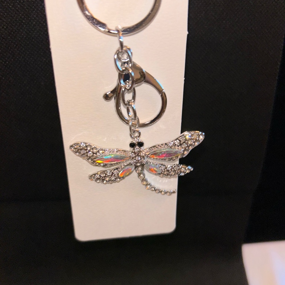 New with tags, Silver Dragonfly Keychain/Purse Charm with Rhinestones